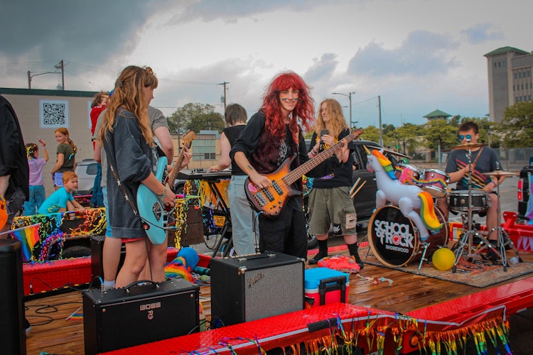 School of Rock Students Performing in a Pride Parade